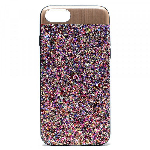 Wholesale iPhone 8 Plus / 7 Plus Sparkling Glitter Chrome Fancy Case with Metal Plate (Rainbow Purple)